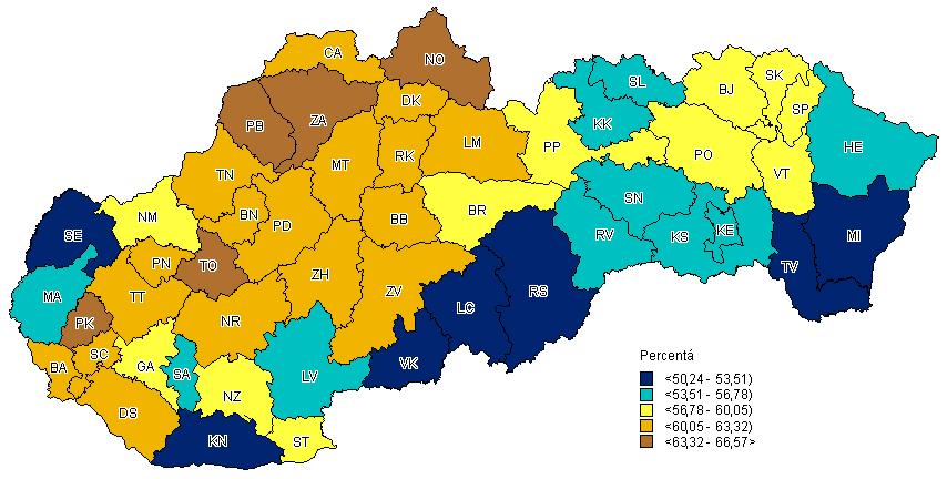 Účasť voličov podľa obvodov
